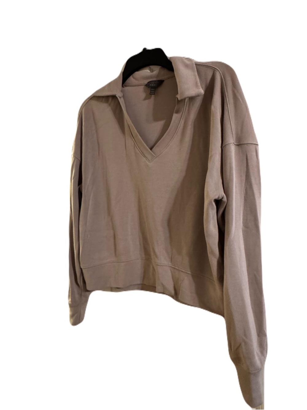 V-Neck Collared Sweatshirt - Taupe
